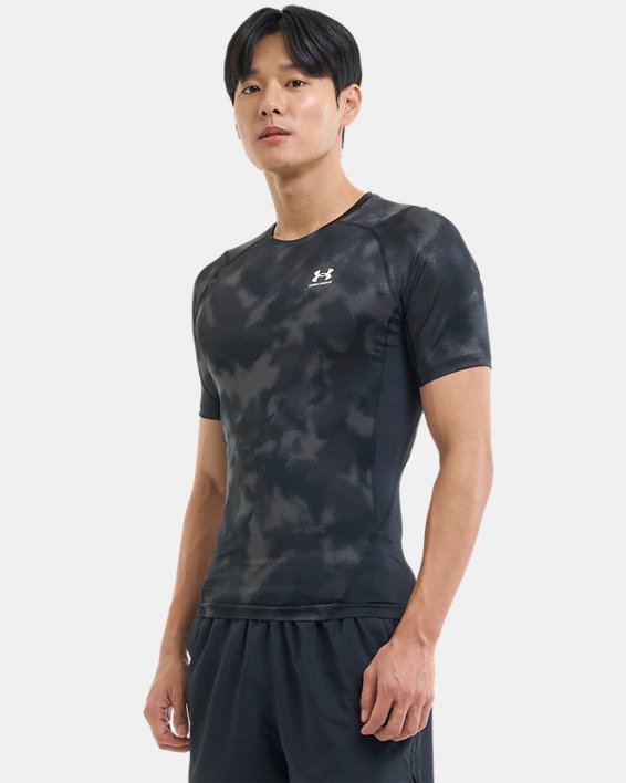 Men's HeatGear® Printed Short Sleeve in Black image number 2